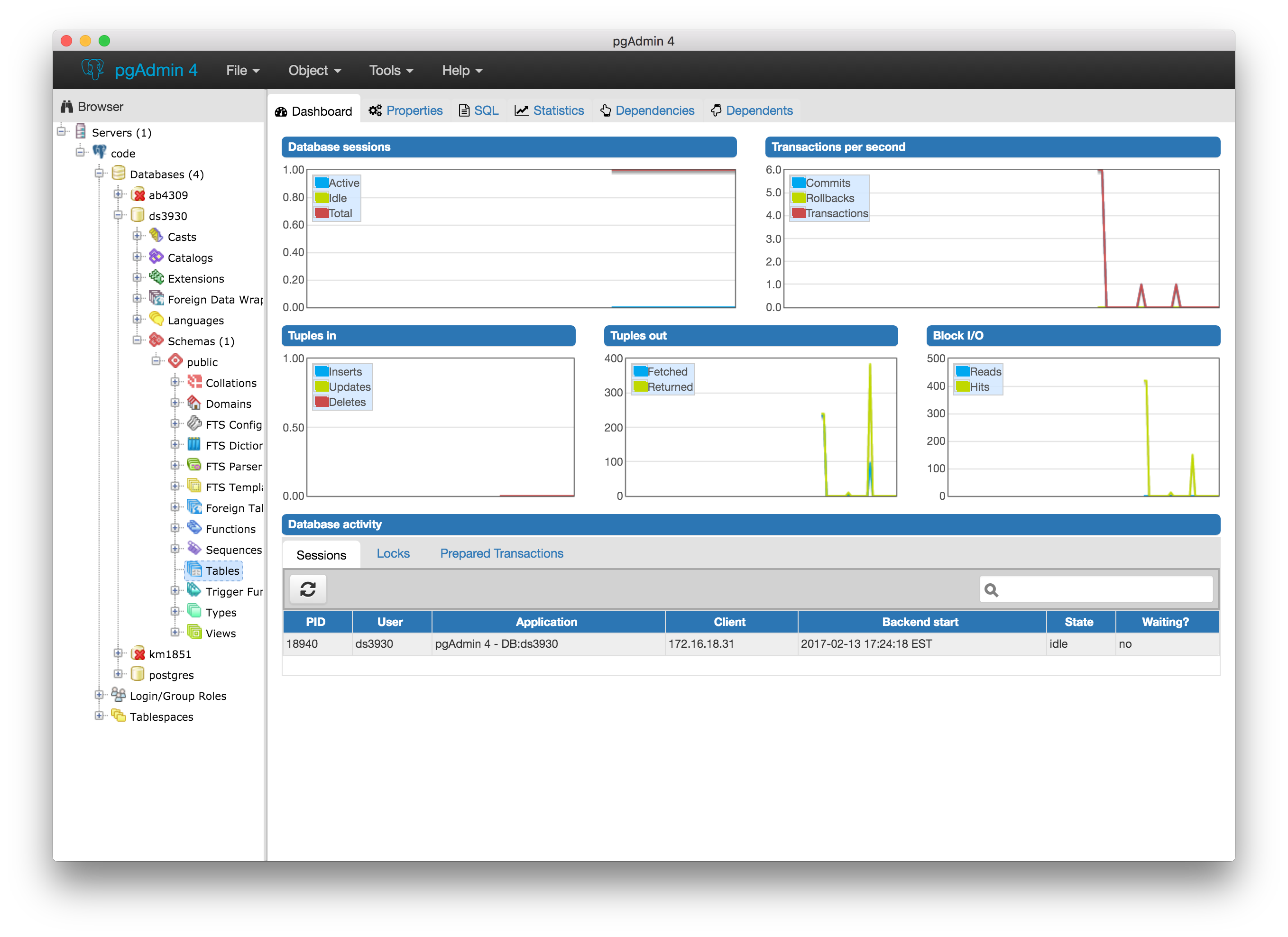 pgAdmin 4 database view